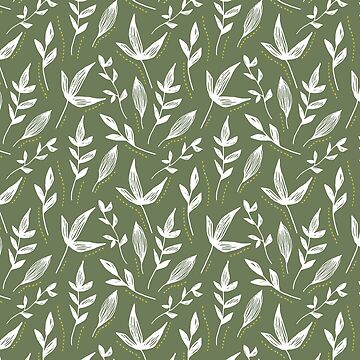 Artwork thumbnail, Moss Green Leaves Pattern by Dream Big! by E. H.