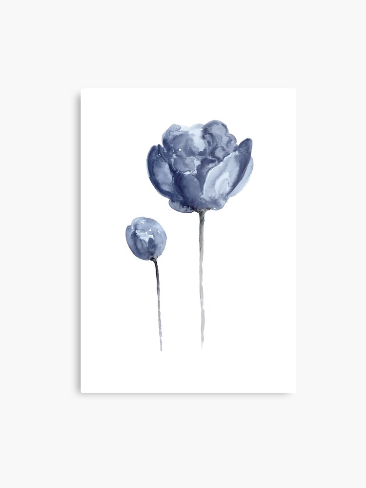 Pivoine Marine Pépinière Aquarelle Peinture Fleur Bleue Dessin Impression Métallique