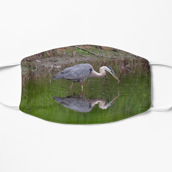 Blue Heron with fish Flat Mask
