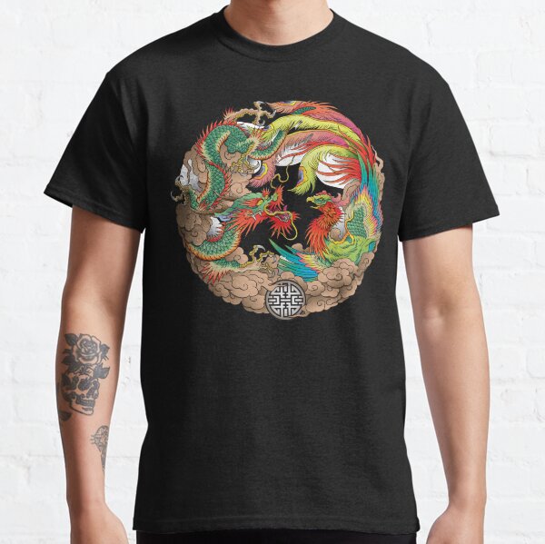 Oriental Dragon and Phoenix Fenghuang Chinese Mythical Circle Classic T-Shirt