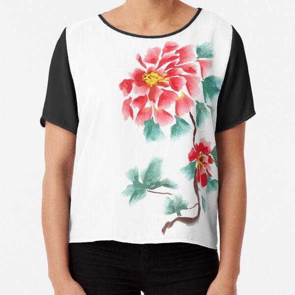 Peonies, painted in gouache. Chiffon Top