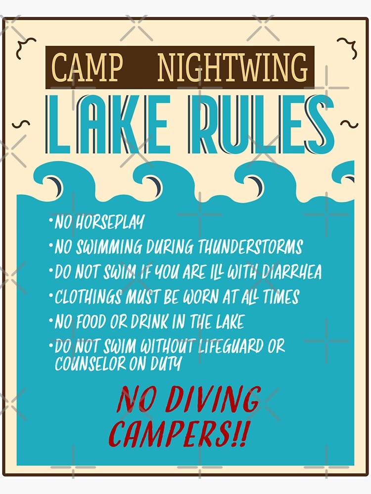 "Camp Nightwing Lake Rules Fear Street 1978" Sticker for Sale by