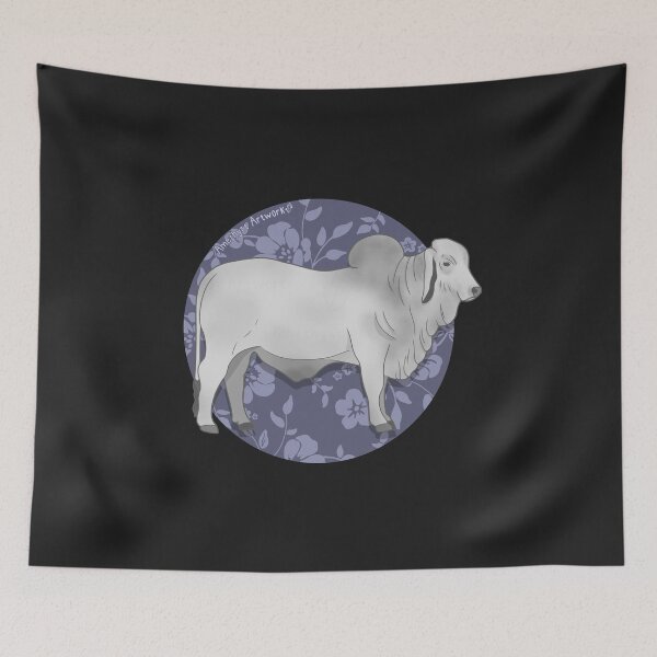 Item preview, Brahman Bull with Indigo Floral Pattern designed and sold by AmethystArtwork.