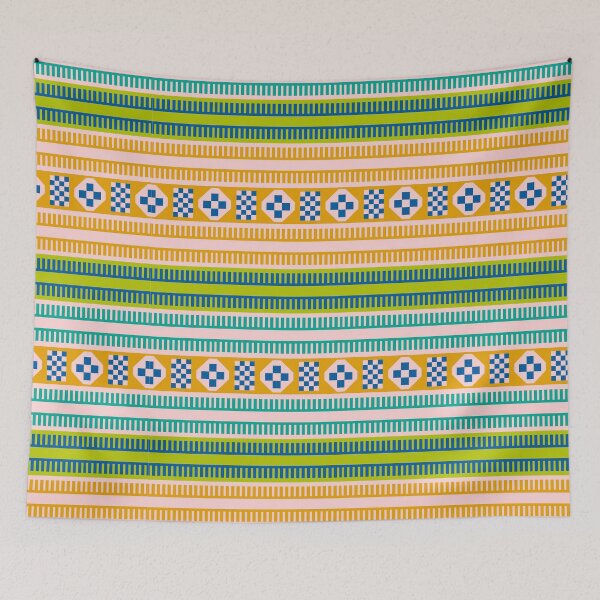 Item preview, Native American Traditional Ethnic Tribal Indian Blanket Motif Pattern Pink Green designed and sold by Anna Lemos.