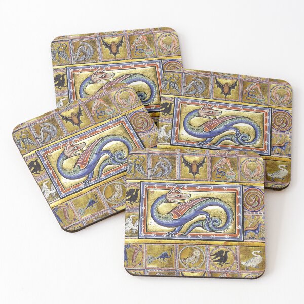 Item preview, MEDIEVAL BESTIARY,SCITALIS LEGENDARY SERPENT, FANTASTIC ANIMALS IN GOLD RED BLUE COLORS designed and sold by BulganLumini.