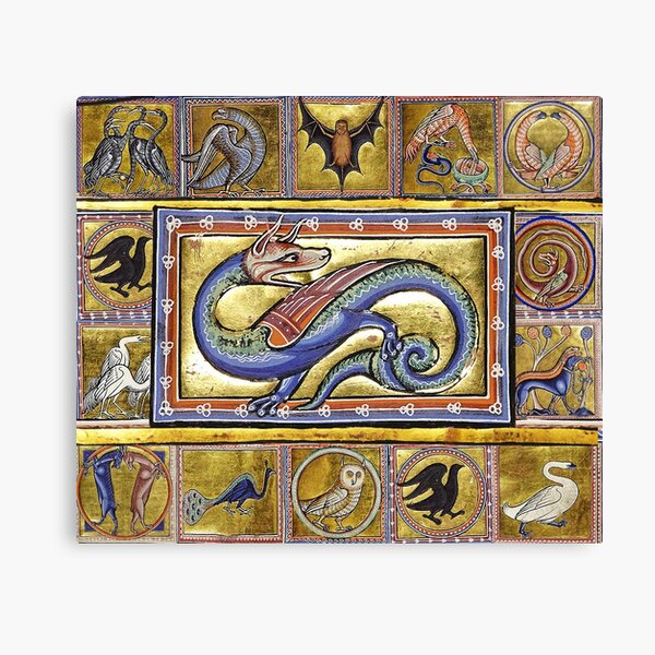 Item preview, MEDIEVAL BESTIARY,SCITALIS LEGENDARY SERPENT, FANTASTIC ANIMALS IN GOLD RED BLUE COLORS designed and sold by BulganLumini.
