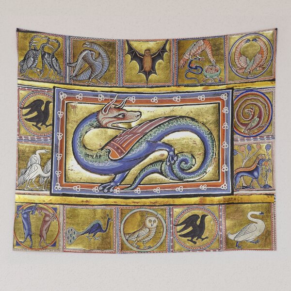 Item preview, MEDIEVAL BESTIARY,SCITALIS LEGENDARY SERPENT, FANTASTIC ANIMALS IN GOLD RED BLUE COLORS designed and sold by BulganLumini.