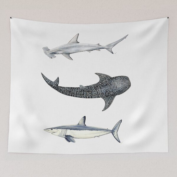 Item preview, Shark trio: hammerhead shark, whale shark and mako shark designed and sold by chloeyzoard.