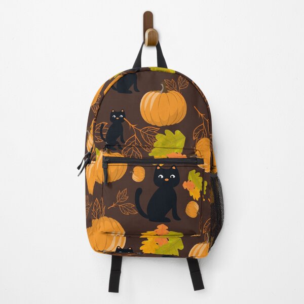 Item preview, Autumn Falling Leaves Black Cats Pumpkins Patterns on Brown Halloween designed and sold by JooArtPrints ★★★★★.