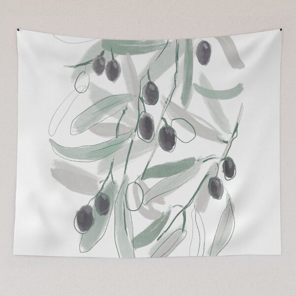 Item preview, Black Mediterranean olives on branch designed and sold by orangerinka.
