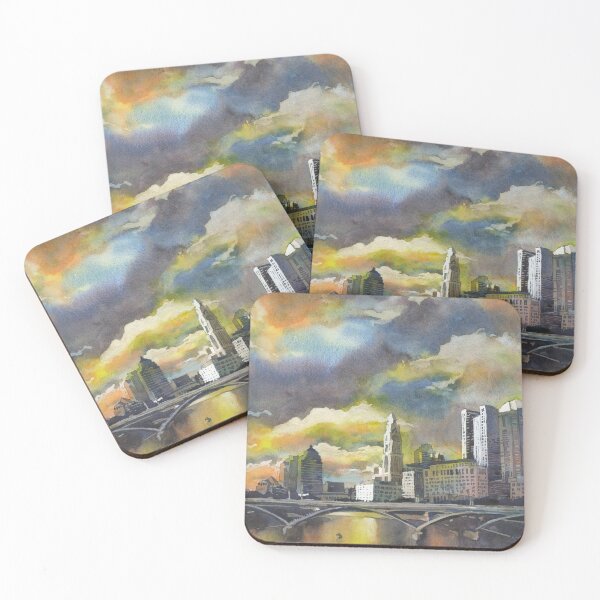 Item preview, Columbus, OH skyline at sunset.  Watercolor painting of Columbus, Ohio  designed and sold by rfoxphoto.