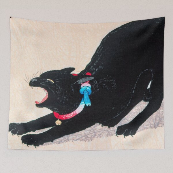 Item preview, Japanese Woodbock Art Black Cat Hissing by Hiroaki Takahashi designed and sold by Designedbysm.