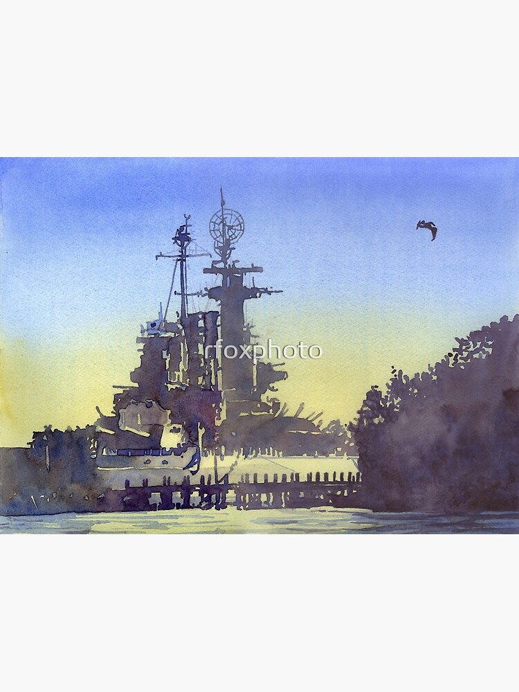 "Exterior of Battleship North Carolina at sunset in the coastal city of