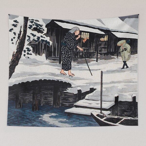 Item preview, Japanese Woodblock Art Moonlight on Snow (1936) by Hiroaki Takahashi designed and sold by Designedbysm.