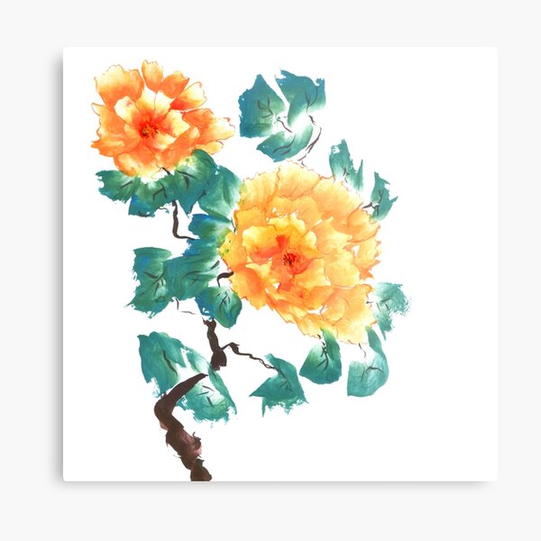 Peonies, painted in gouache. Metal Print