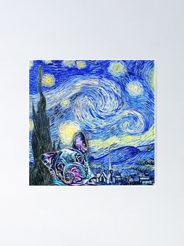 Thumbnail 1 of 3, Poster, Starry Frenchie  designed and sold by Rebeccathecool2.