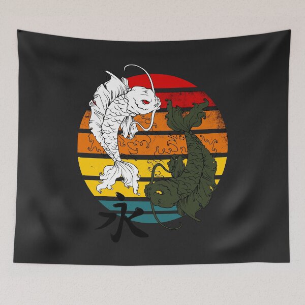 Item preview, Retro Sunset Japanese Koi Fish, Yin Yang designed and sold by Verdant Rose Studio.