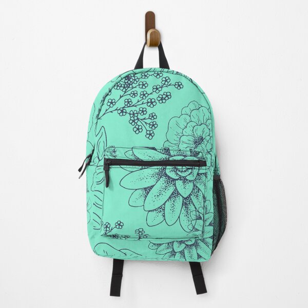 Item preview, Mint and Navy Floral Garden. Navy Blue on Aqua Background designed and sold by ABInspired.