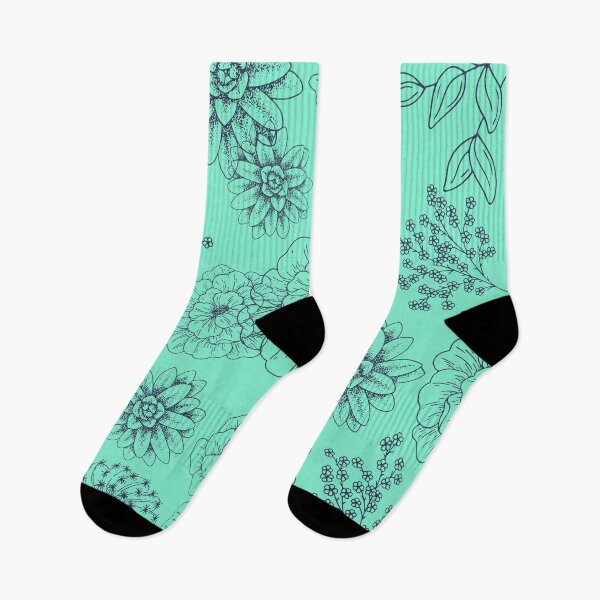 Item preview, Mint and Navy Floral Garden. Navy Blue on Aqua Background designed and sold by ABInspired.