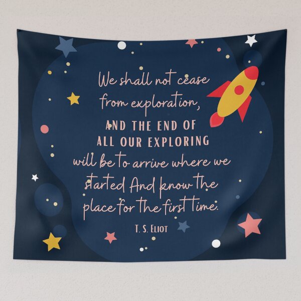 Item preview, We shall not cease from exploration - ts Eliot quote of the day, Design Suitable for kids, gift card, Phone Case, Hardcover Journals, T-shirt, Card, Poster, Framed Art Print, Photographic, Metal Print designed and sold by SpiralStairShop.