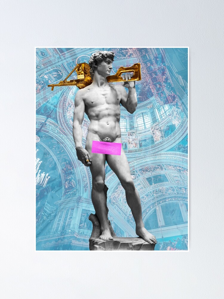 "gangster David statue with a machine gun (Michelangelo) censored