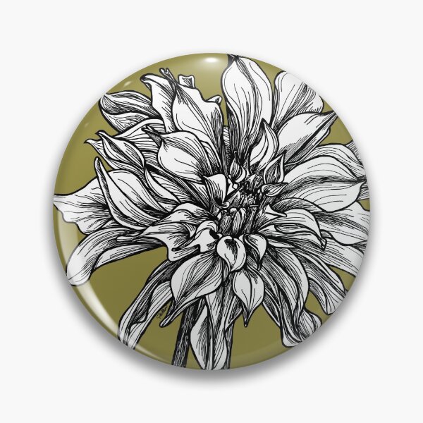 Item preview, Detailed Drawing on a Dahlia on an Olive Green Background designed and sold by Joellen Armstrong.