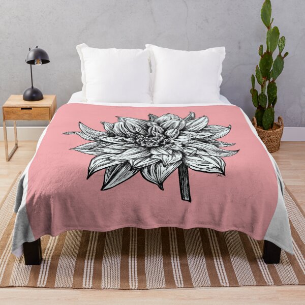 Item preview, Detailed Drawing of a Blooming Dahlia on a Salmon Pink Background designed and sold by Joellen Armstrong.