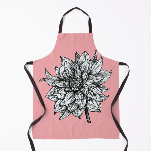 Aperçu de l'œuvre Dessin détaillé d'un Dahlia en fleurs sur fond rose saumon créée et vendue par Joellen Armstrong.