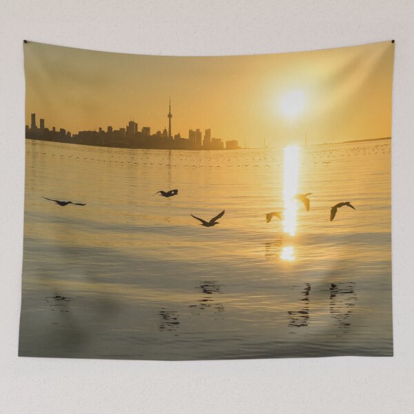 Item preview, Cormorants and Skyscrapers - Brilliant Toronto Sun Rise with Urban Wildlife designed and sold by Georgia Mizuleva.