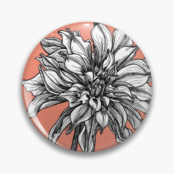 Item preview, Detailed Drawing of a Blooming Dahlia on a Pale Coral, Peachy Background designed and sold by Joellen Armstrong.
