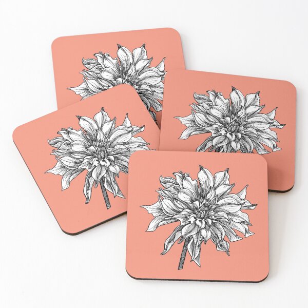 Item preview, Detailed Drawing of a Blooming Dahlia on a Pale Coral, Peachy Background designed and sold by Joellen Armstrong.