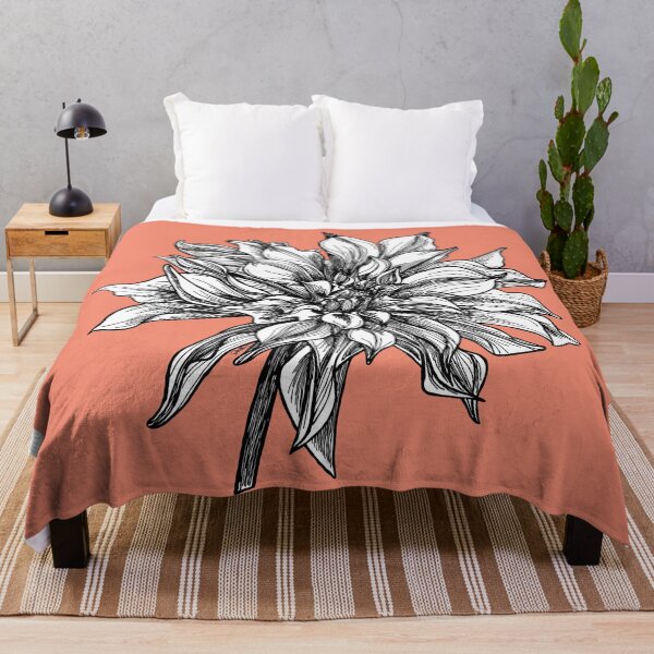 Item preview, Detailed Drawing of a Blooming Dahlia on a Pale Coral, Peachy Background designed and sold by Joellen Armstrong.