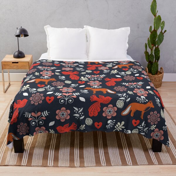 Item preview, Scandinavian Folk Art // Fox and birds // blue background designed and sold by creativebakergb.