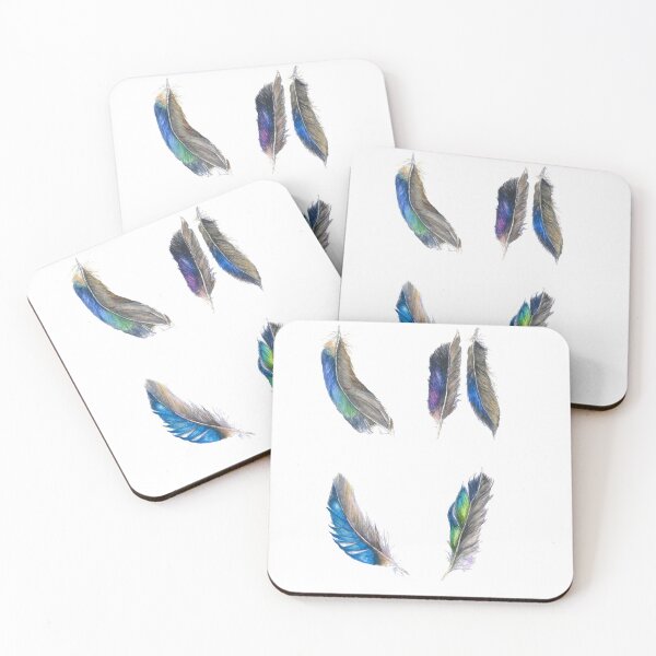 Item preview, Feathers from the Mallard Duck, Watercolour blue and green four feather design designed and sold by Goldstarwork.