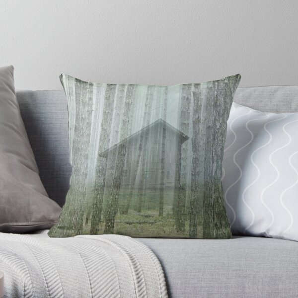 old barn in the woods by dePace' Throw Pillow