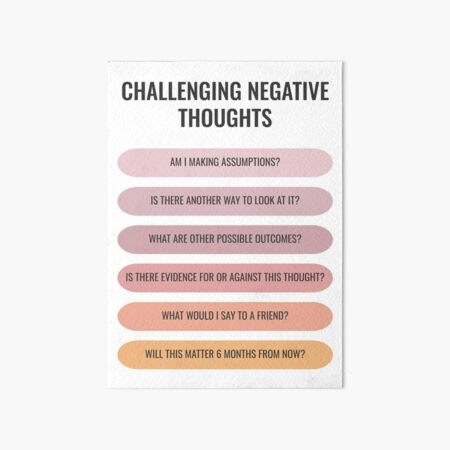 Cognitive Behavioural Therapy CBT Challenging Negative Thoughts Print, Therapist Office Decor, School Psychologist, Counselor Posters Tools Art Board Print