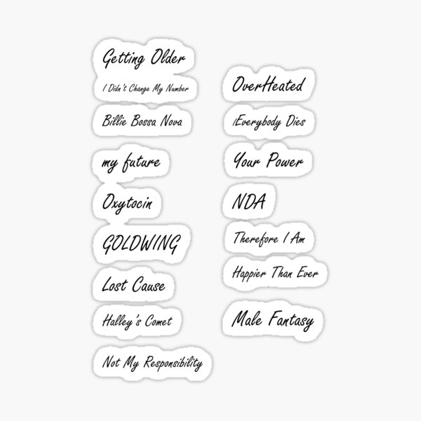 Item preview, Happier Than Ever - Song Title Sticker Pack (Billie Eilish) designed and sold by Leggie-Kiwi.