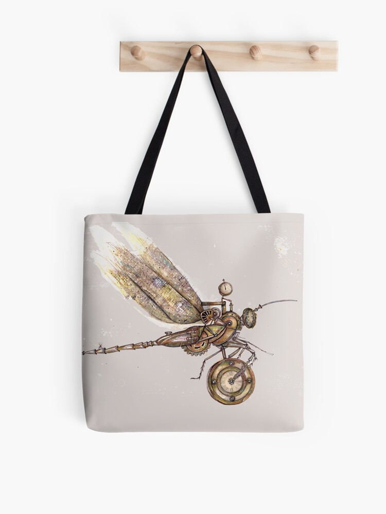 Thumbnail 1 of 2, Tote Bag, Steampunk dragonfly designed and sold by dishmoptop.
