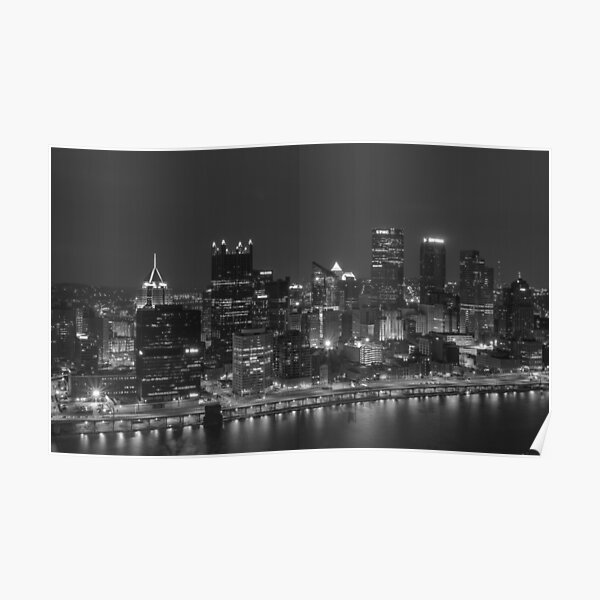 Downtown Pittsburgh Skyline - Black & White Poster