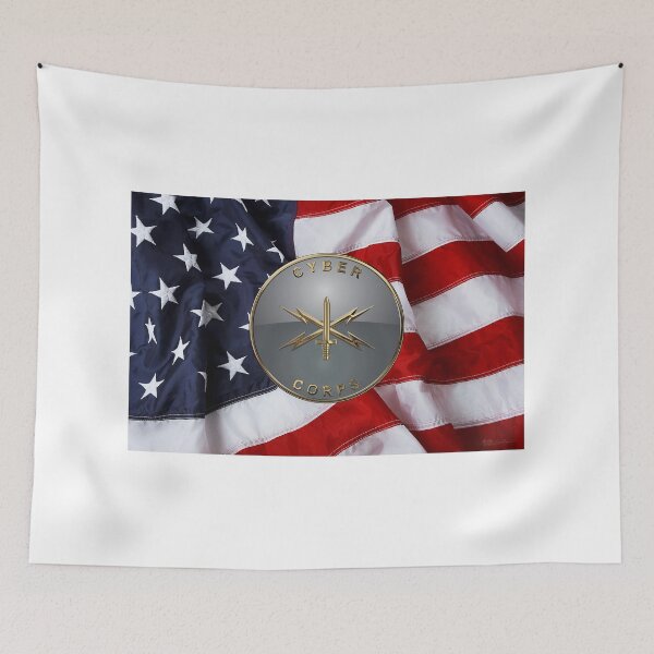 Item preview, U.S. Army Cyber Corps - Branch Plaque over American Flag designed and sold by Serge Averbukh Art Studio.