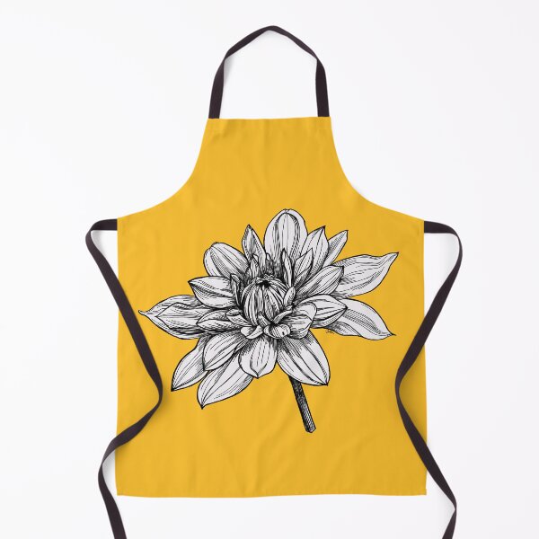 Item preview, Detailed Drawing of a Blooming Dahlia on a Vibrant Yellow Background designed and sold by Joellen Armstrong.