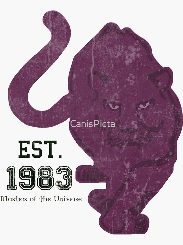 Thumbnail 3 of 3, Sticker, "Panthor in Distressed" MOTU He-man Purple Big Cat 1983 Cartoon Action Figure 80s Baby designed and sold by CanisPicta.
