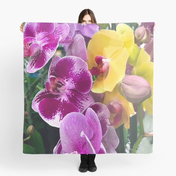 Aperçu de l'œuvre Fleurs d'orchidées tropicales magenta-rose et jaune créée et vendue par DEC02.