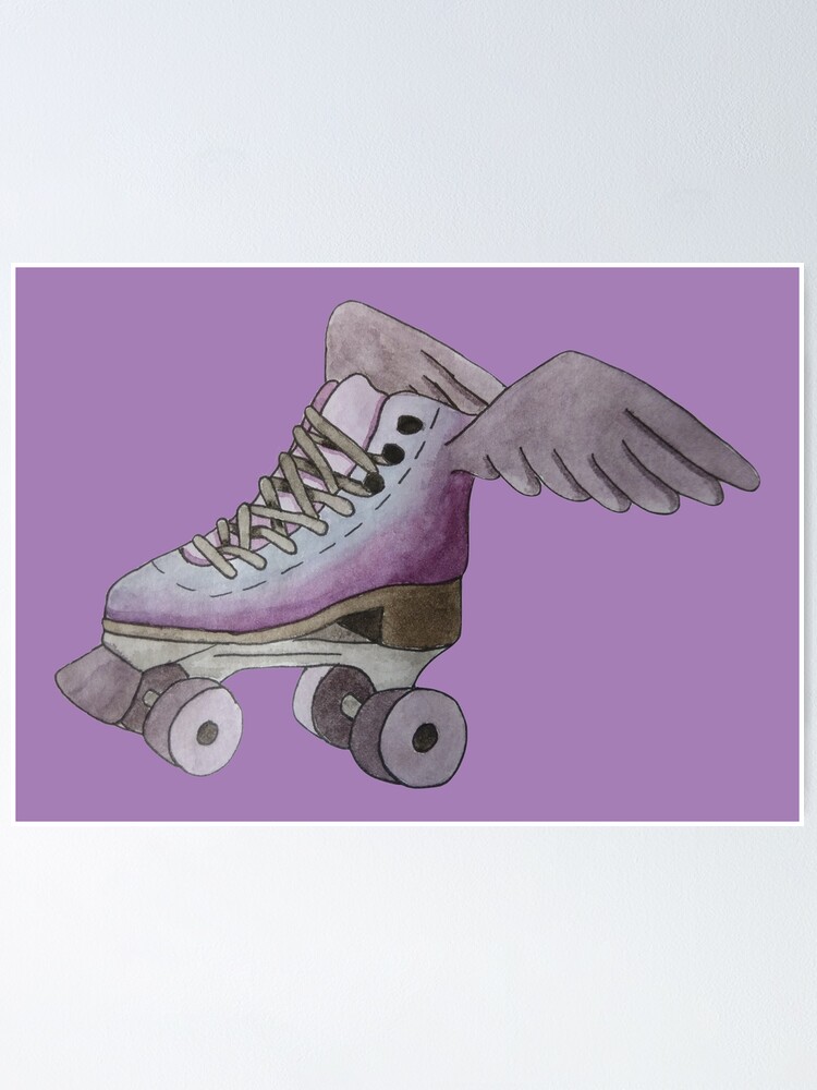 " purple roller skate with wings (purple background)" Poster by -Lily