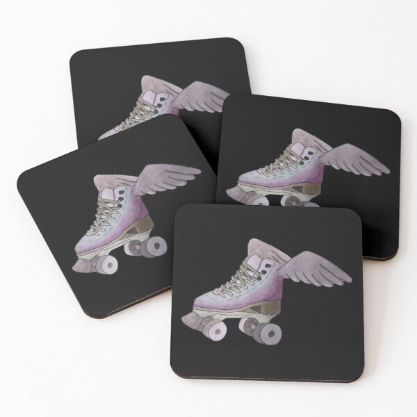 Item preview, purple roller skate with wings (black background) designed and sold by -Lily-Anne-.