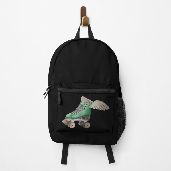 Item preview, Green roller skate with wings (black background) designed and sold by -Lily-Anne-.