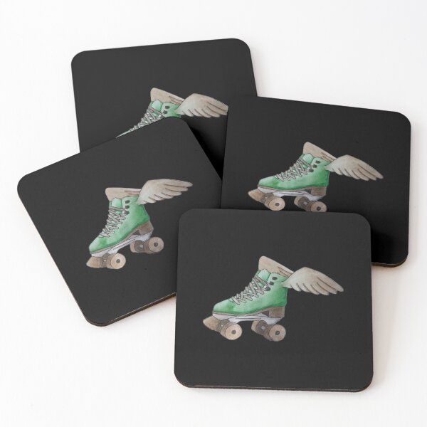 Item preview, Green roller skate with wings (black background) designed and sold by -Lily-Anne-.