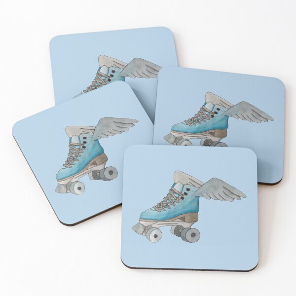 Item preview,  Blue roller skate with wings (colored background) designed and sold by -Lily-Anne-.