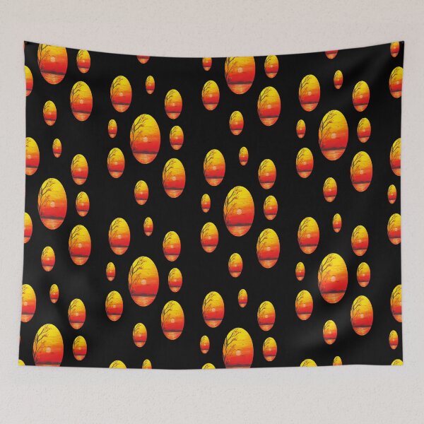 Item preview, Painted orange sunset with silhouette tree and flying birds over the water. designed and sold by Goldstarwork.