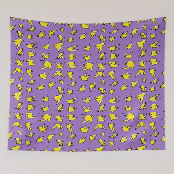 Item preview, Flock of yellow birds with blue beaks happily chirping and flying designed and sold by davidscohen.